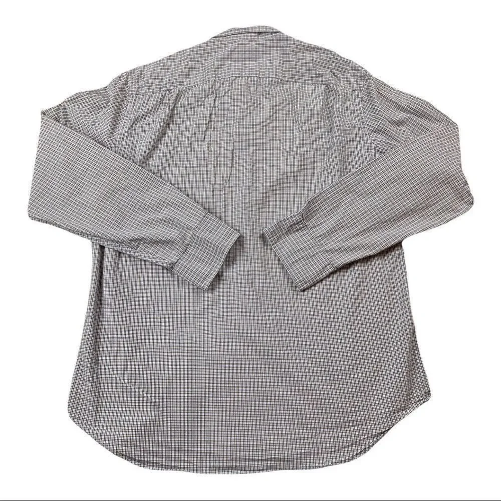 J. Crew Shirt Mens Large Size L Brown‎ Blue Plaid Long Sleeve Button Down